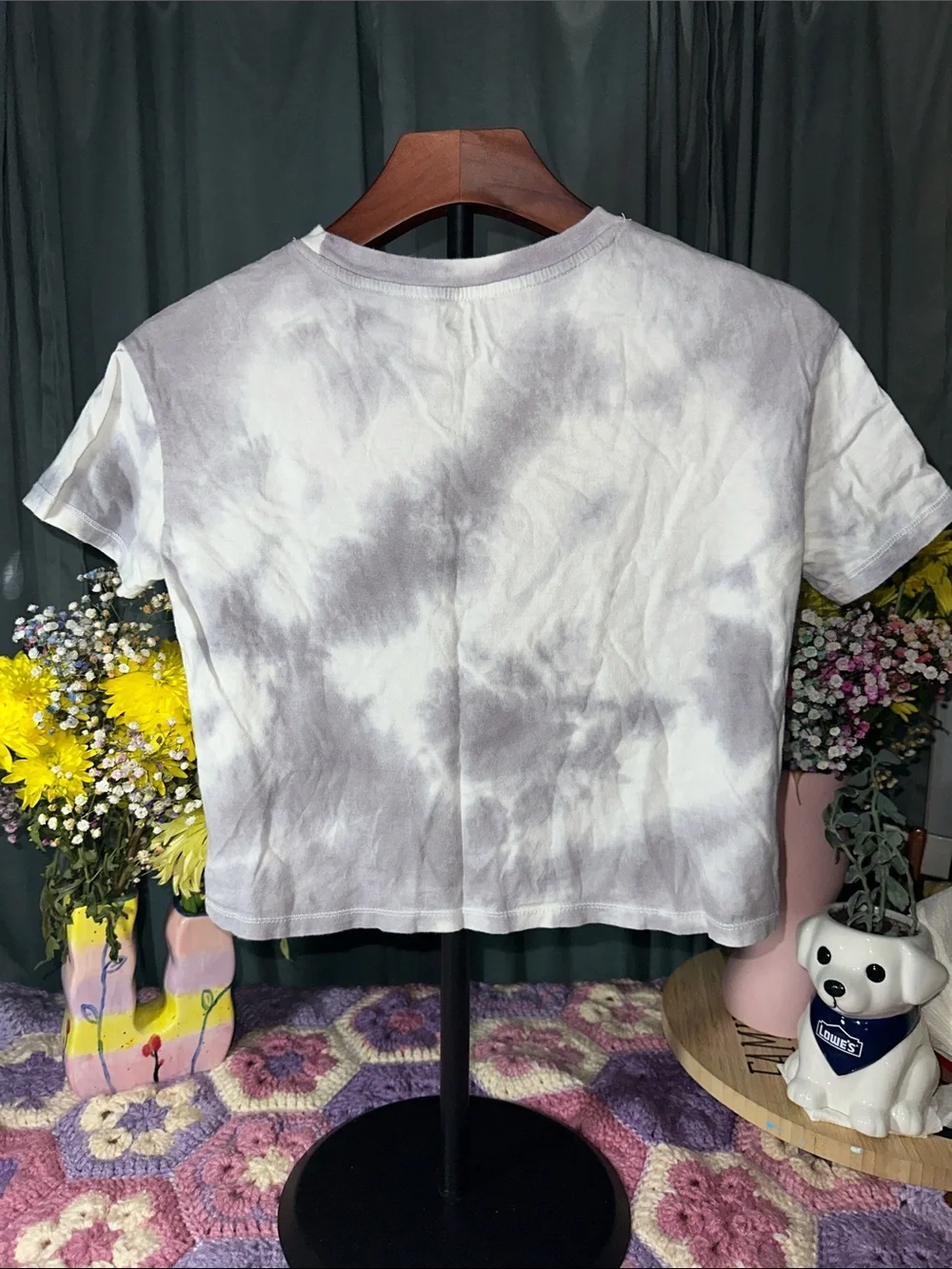 🎉Old Navy Gray Tie-Dye Mickey Mouse Tie-Front Tee. C340
